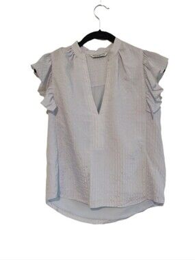 Amanda Uprichard Baby Blue Ruffle Blouse